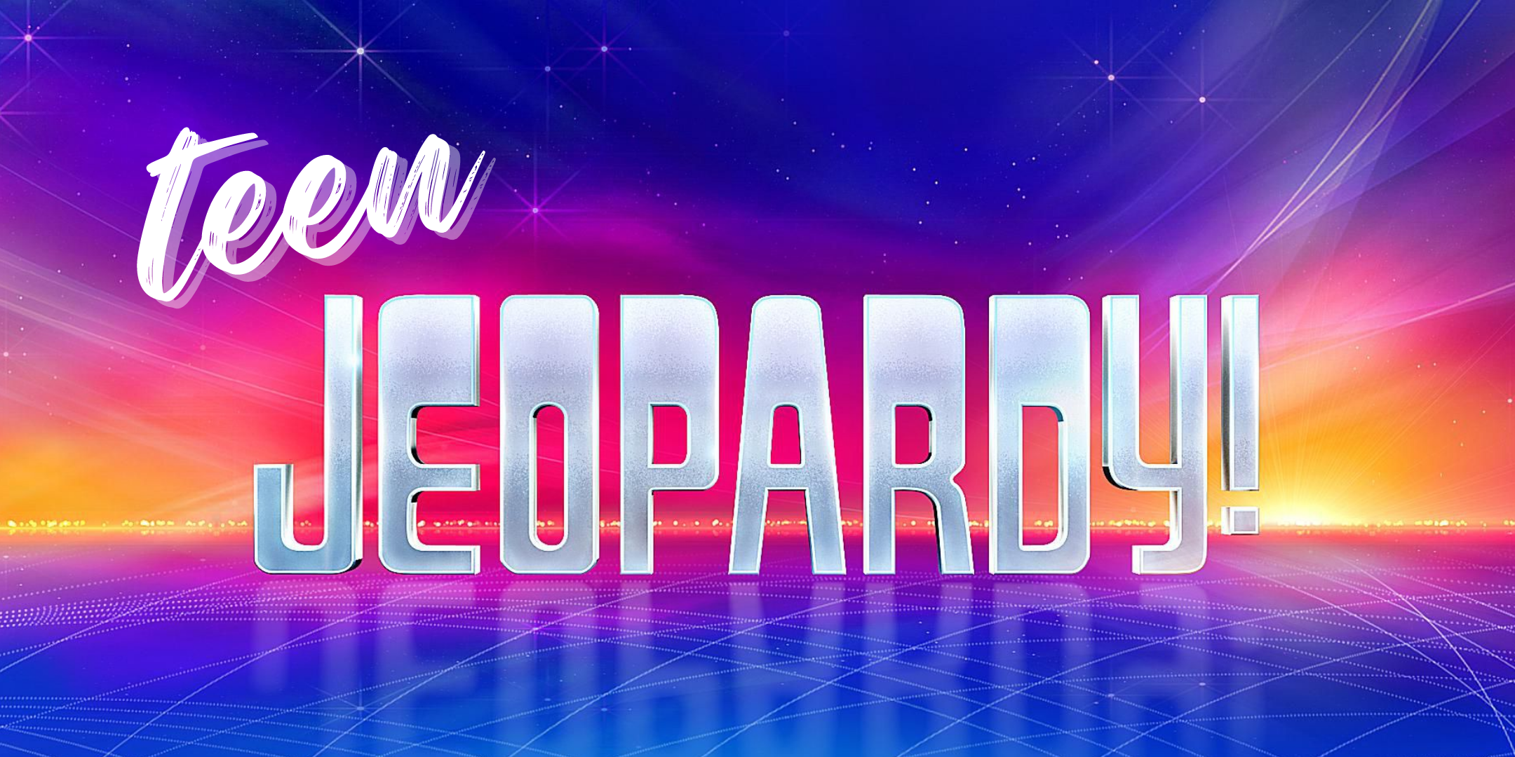 jeopardy logo with cursive teen lettering above