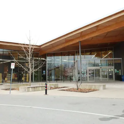 Entrance of the St. Catharines Kiwanis Aquatics Centre, home of the Dr. Huq Family Library Branch.