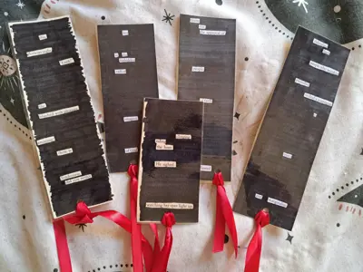 Blackout Poetry Bookmarks examples.